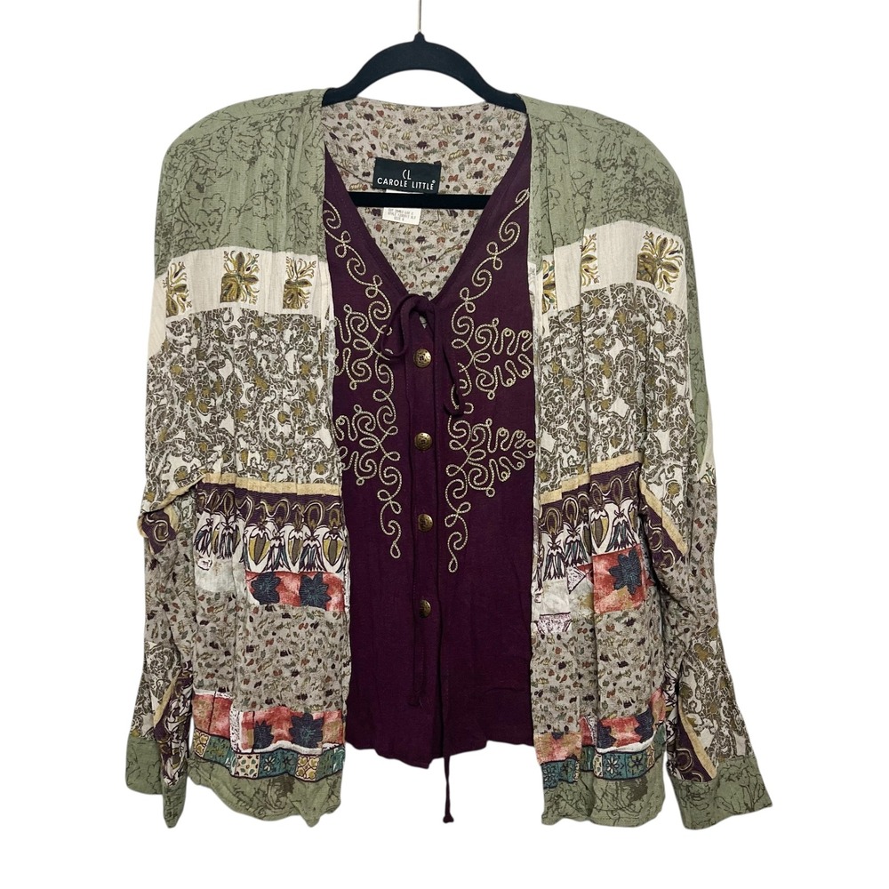 Carole Little Green and Purple Bohemian Blouse